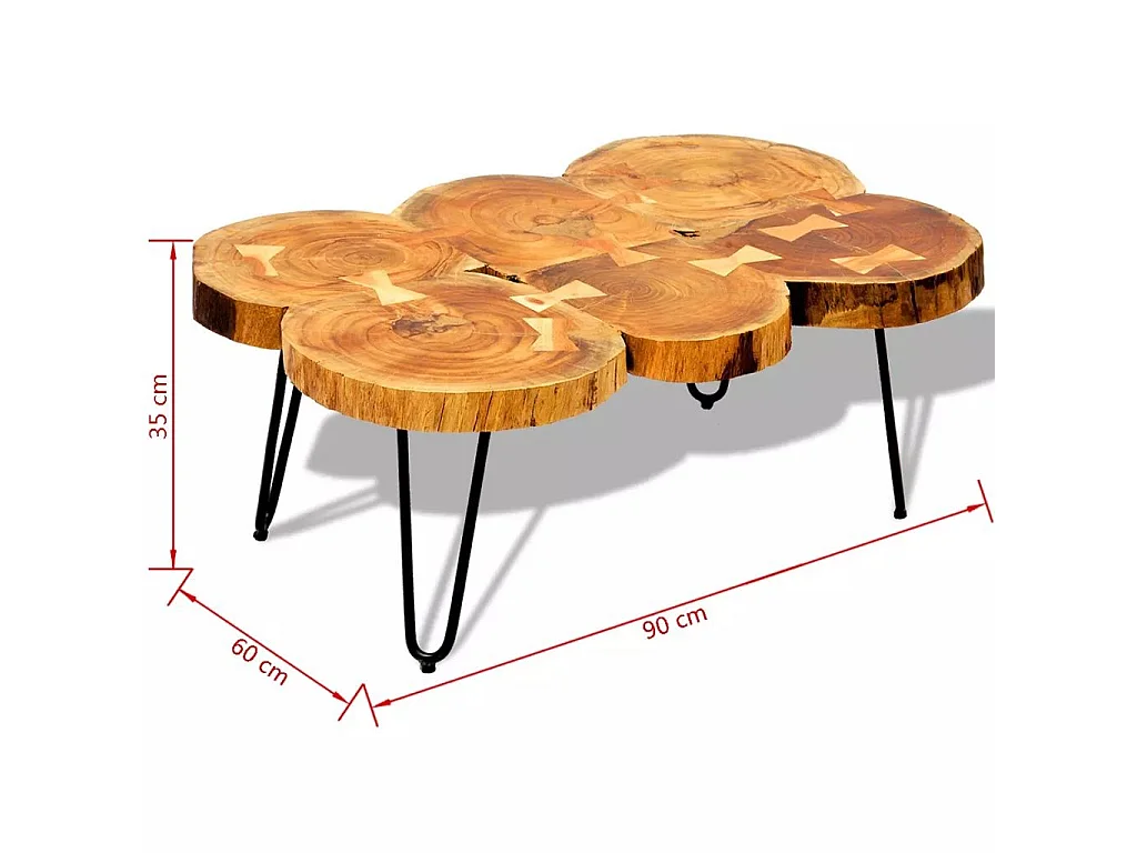 Table basse bois massif finitione 6 troncs Will