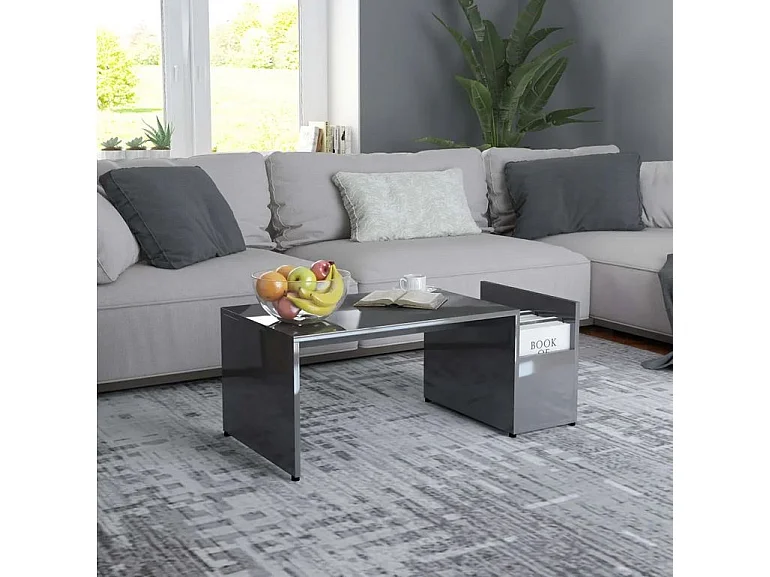 Salontafel 90x45x35 cm spaanplaat hoogglans grijs