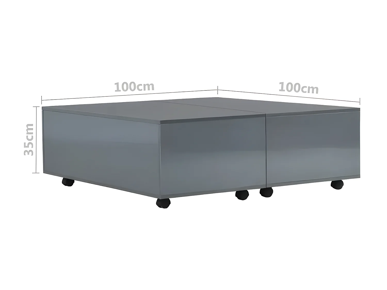 Table basse carrée à roulettes bois gris brillant Bella L 100