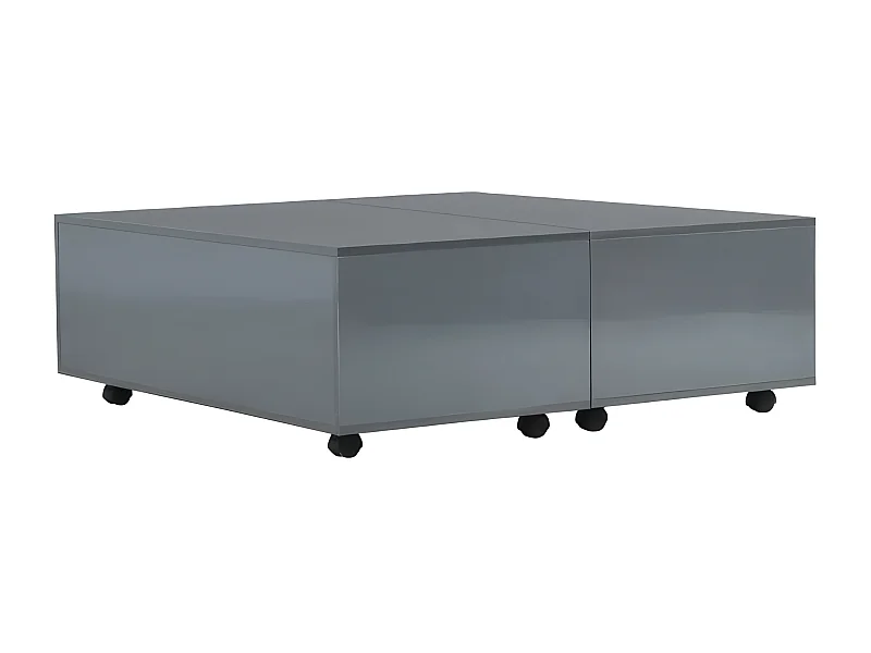 Table basse carrée à roulettes bois gris brillant Bella L 100