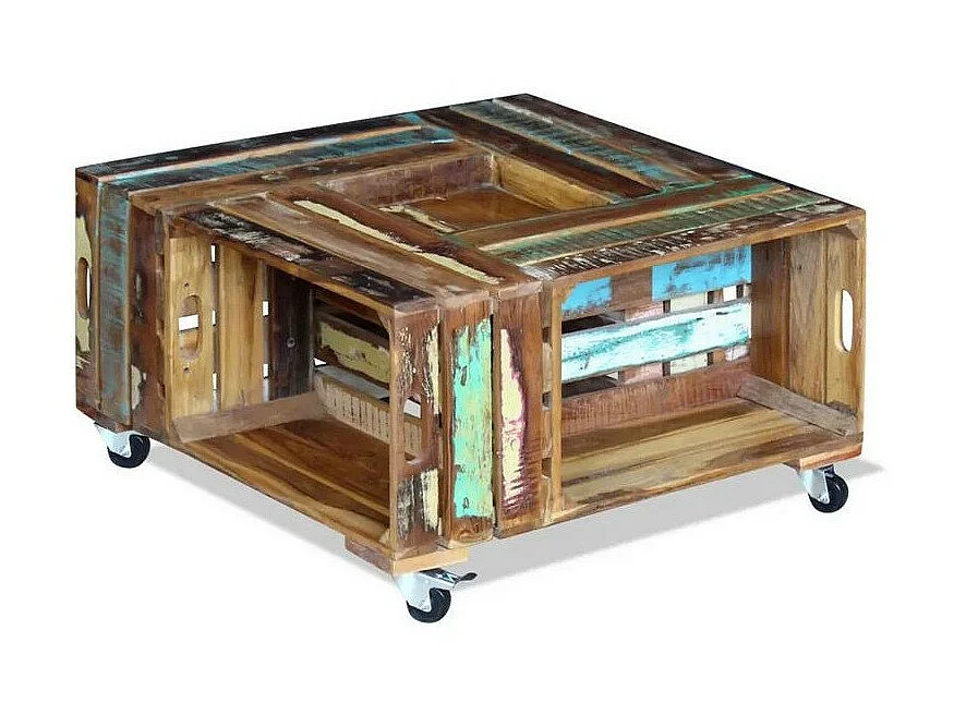 Table basse sur roulettes bois de récupération massif Elano