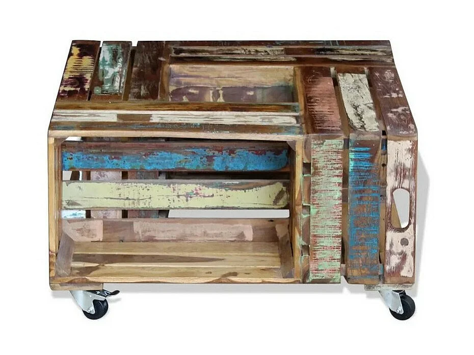 Table basse sur roulettes bois de récupération massif Elano