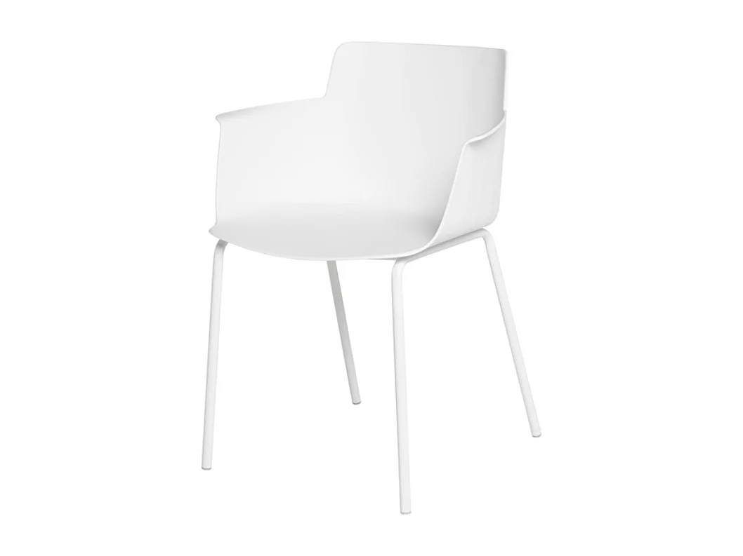 Chaise moderne avec accoudoirs en polypropylène et métal Kova-Couleur Blanc