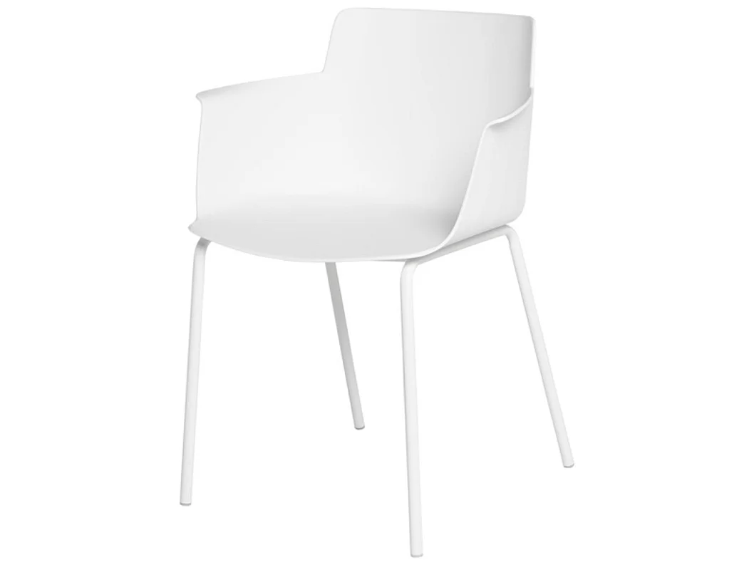 Chaise moderne avec accoudoirs en polypropylène et métal Kova-Couleur Blanc