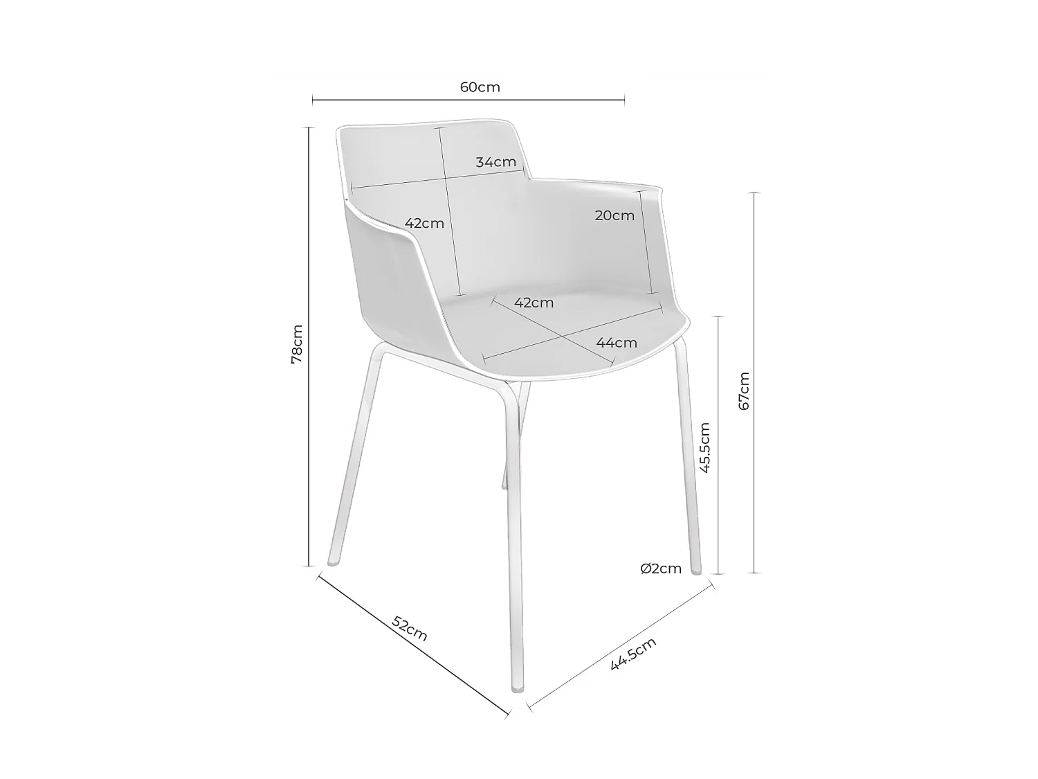 Chaise moderne avec accoudoirs en polypropylène et métal Kova-Couleur Blanc