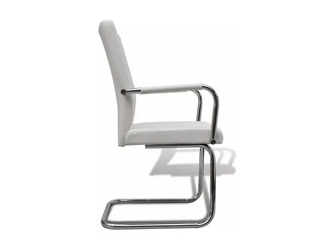 Chaise simili cuir blanc et métal chromé Bea - Lot de 4