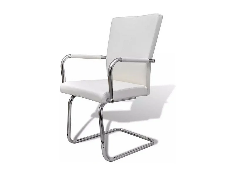 Chaise simili cuir blanc et métal chromé Bea - Lot de 4