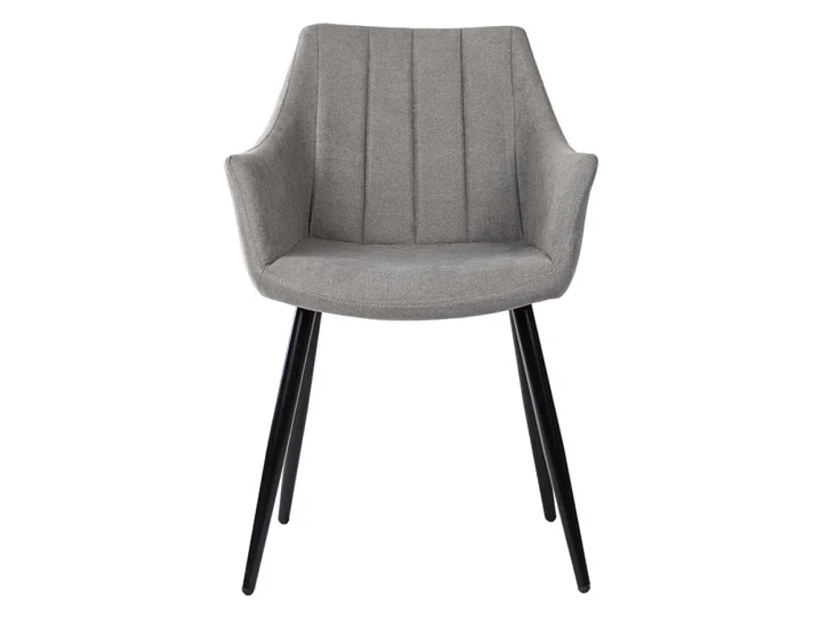 Chaise avec accoudoir tissu matelassé et acier noir Kony-Couleur Gris clair