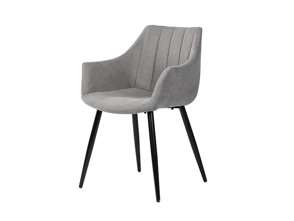 Chaise avec accoudoir tissu matelassé et acier noir Kony-Couleur Gris clair