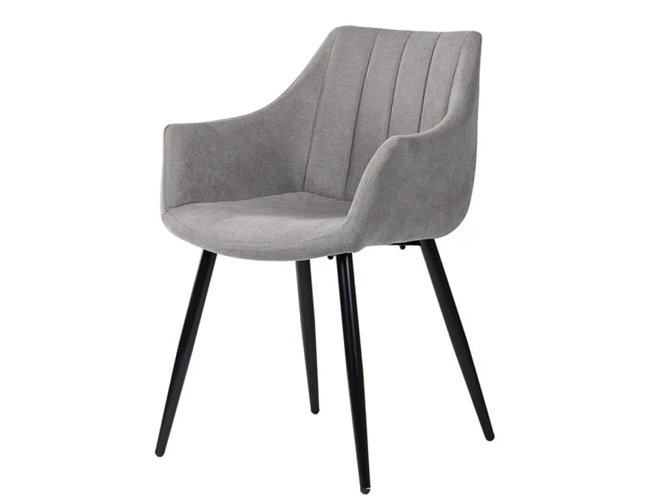 Chaise avec accoudoir tissu matelassé et acier noir Kony-Couleur Gris clair