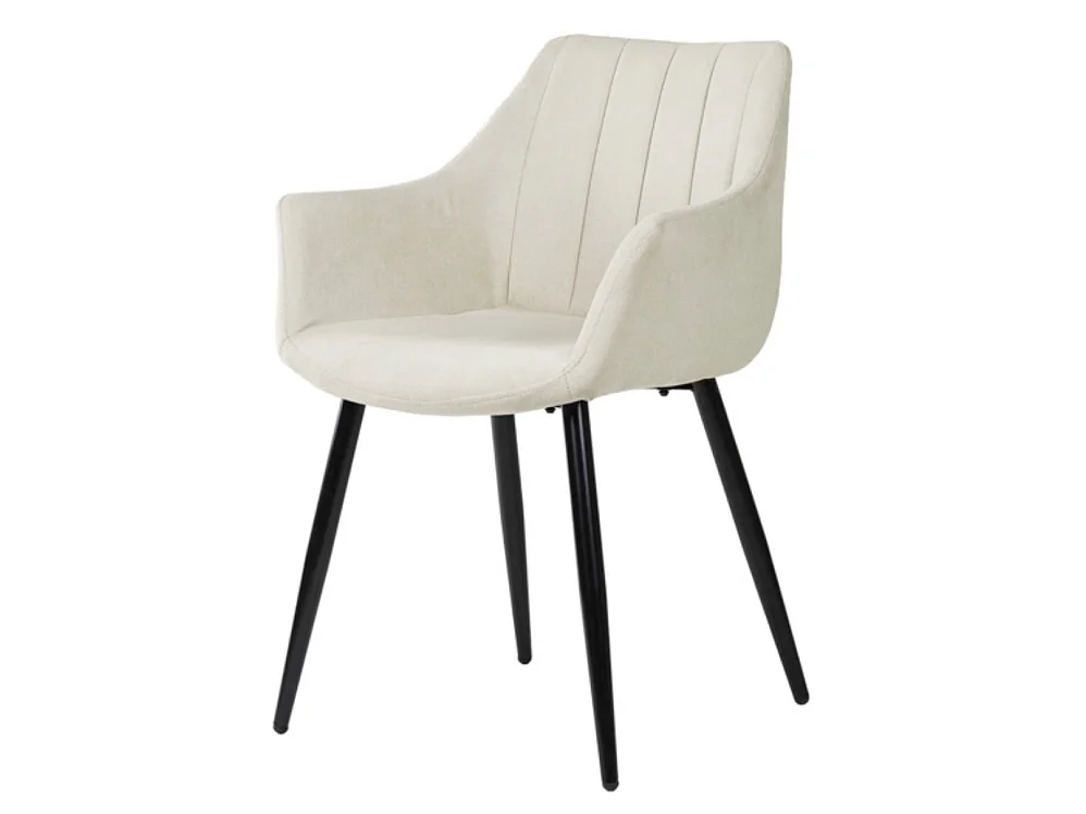 Chaise avec accoudoir tissu matelassé et acier noir Kony-Couleur Crème