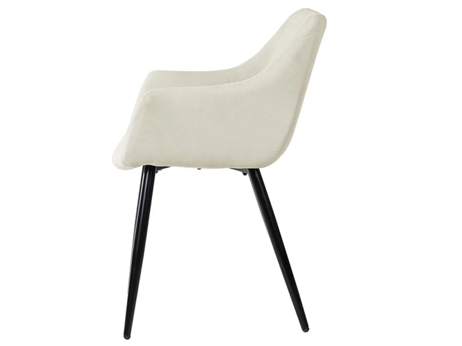 Chaise avec accoudoir tissu matelassé et acier noir Kony-Couleur Crème