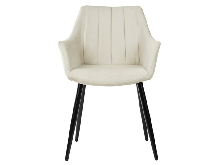 Chaise avec accoudoir tissu matelassé et acier noir Kony-Couleur Crème