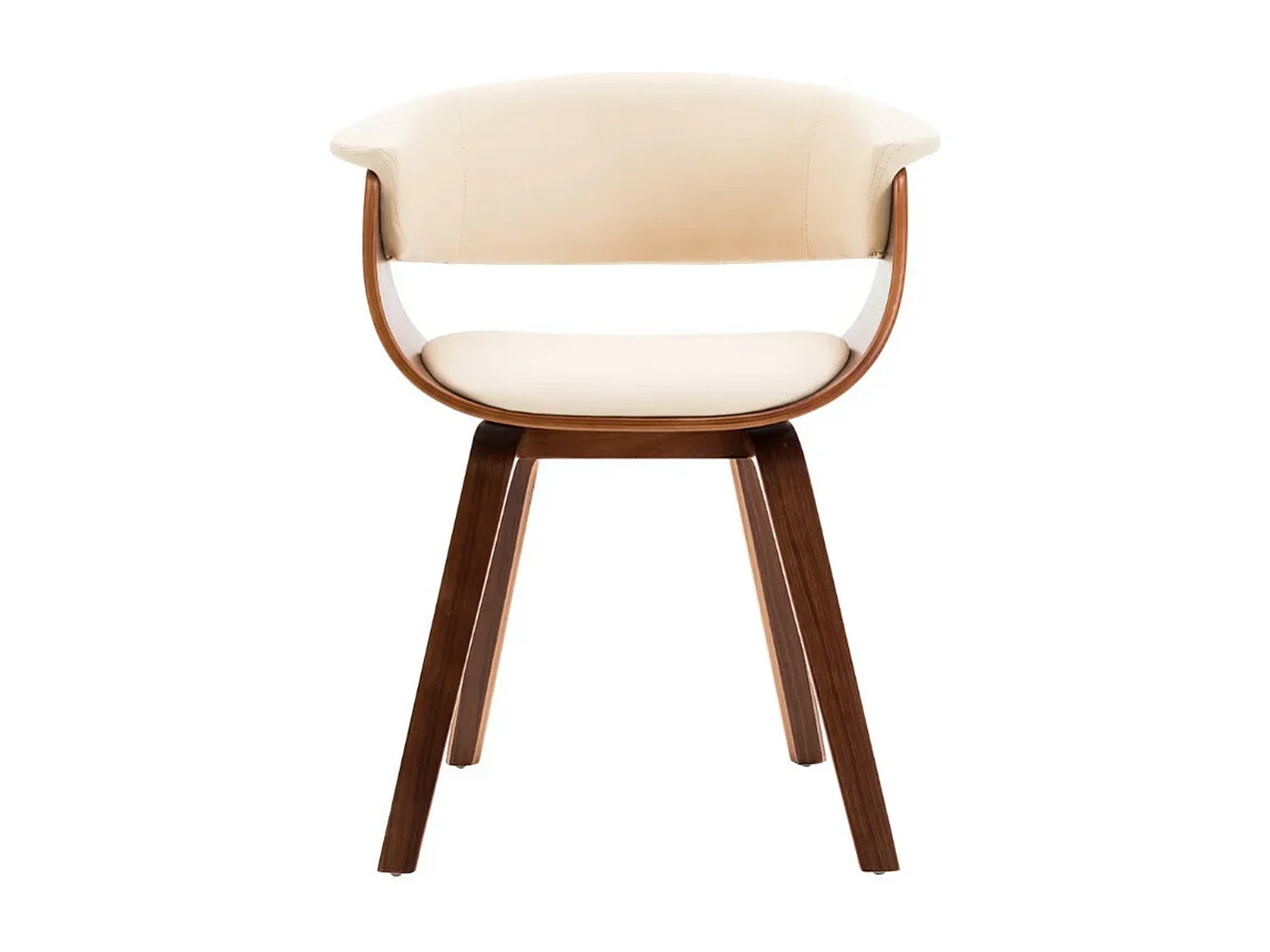 Chaise de salle à manger bois marron courbé et similicuir beige Kobaly