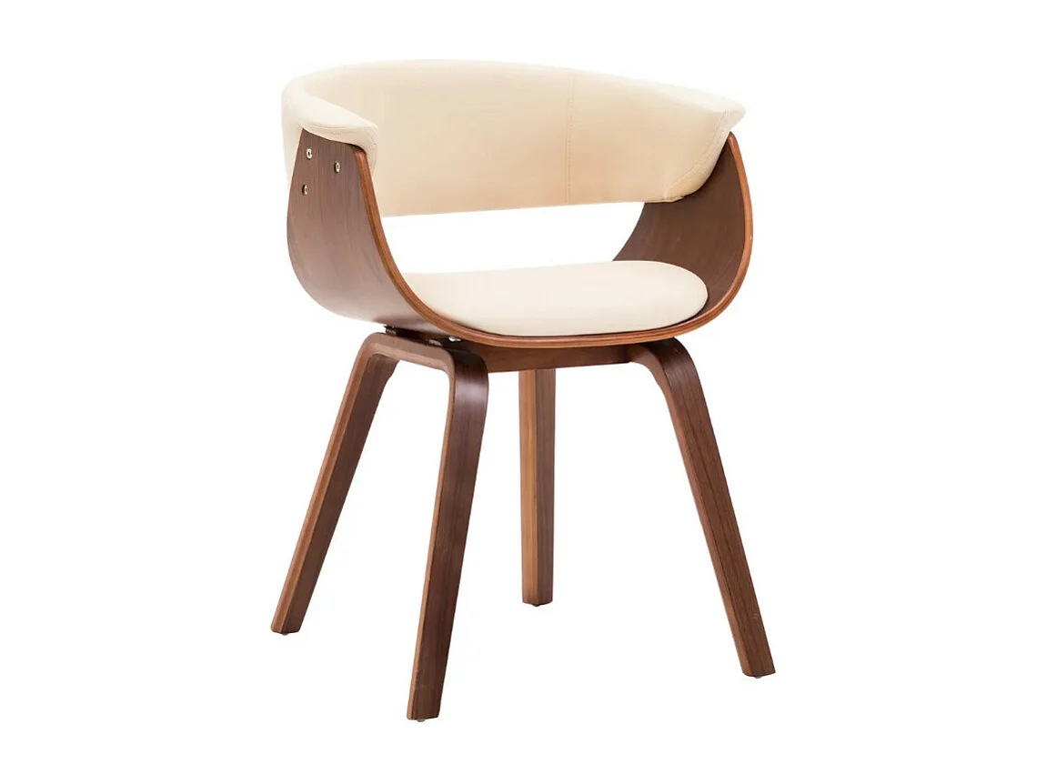 Chaise de salle à manger bois marron courbé et similicuir beige Kobaly