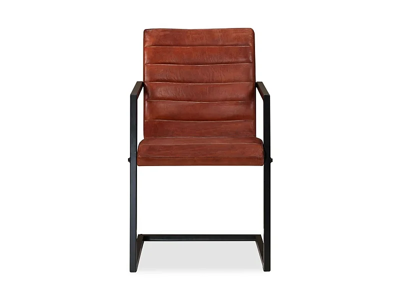 Chaise avec accoudoirs cuir marron et pieds métal noir Kandyas - Lot de 2