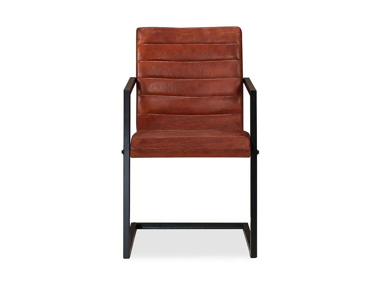 Chaise avec accoudoirs cuir marron et pieds métal noir Kandyas - Lot de 2