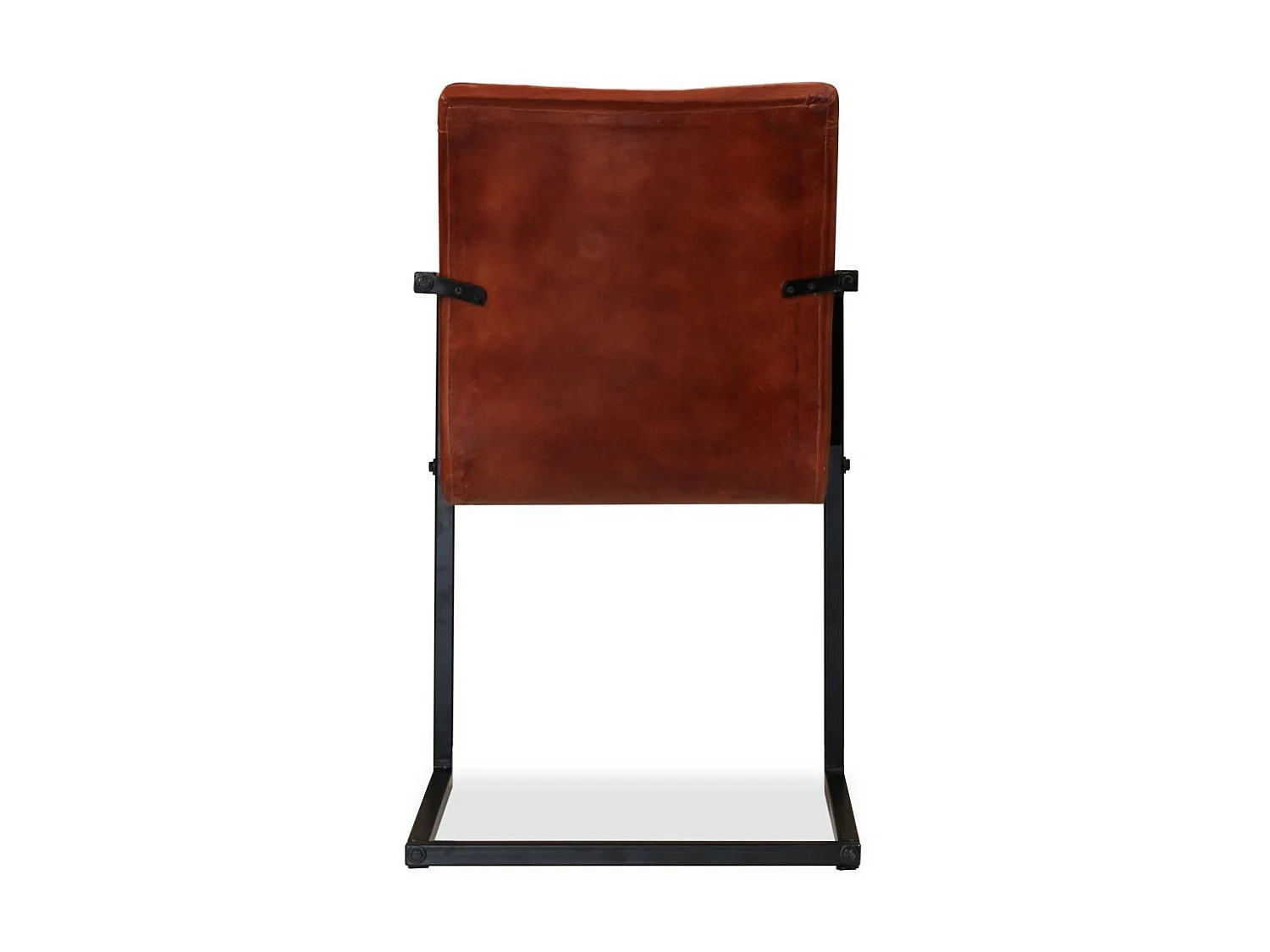 Chaise avec accoudoirs cuir marron et pieds métal noir Kandyas - Lot de 2