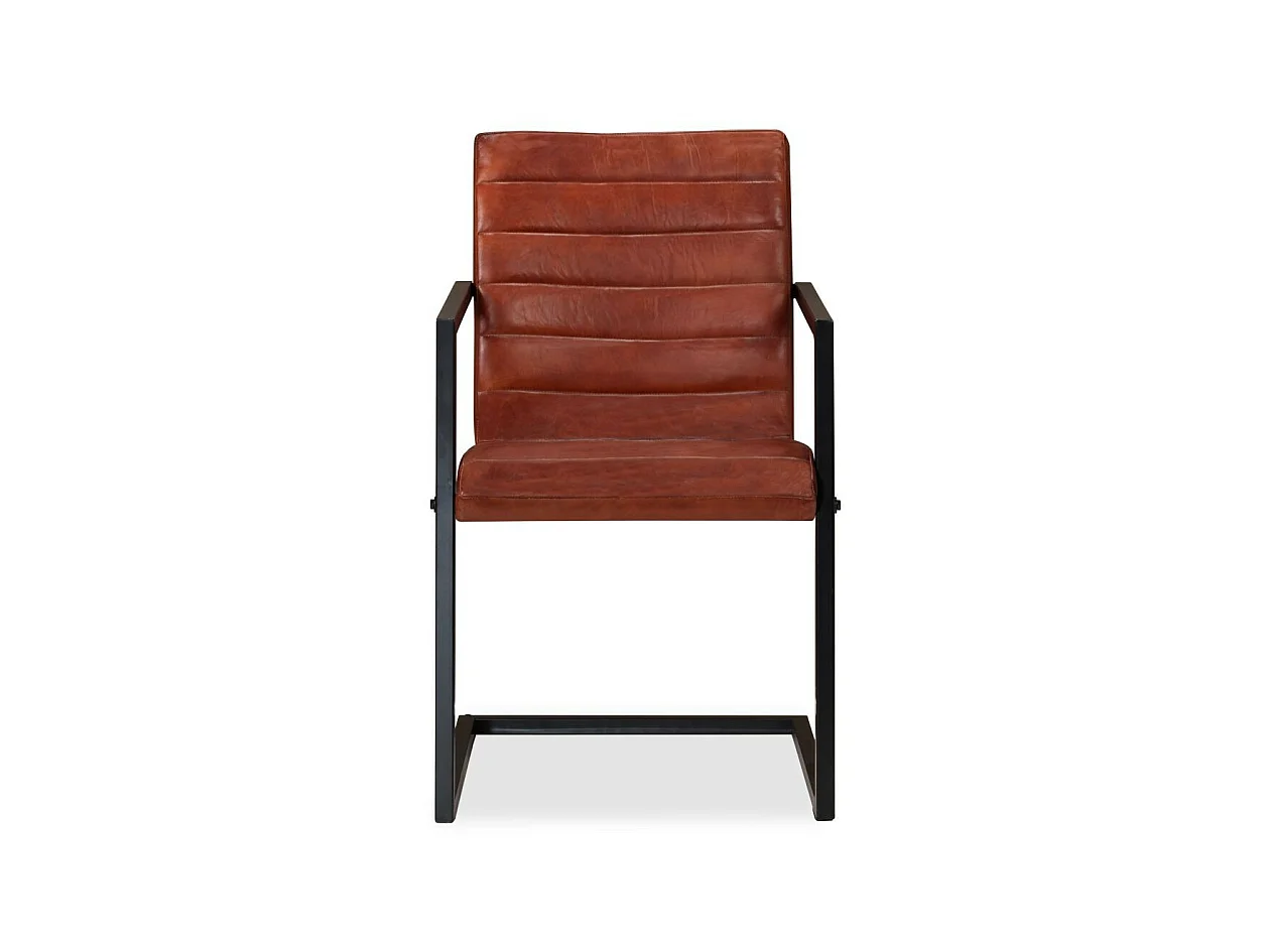 Chaise avec accoudoirs cuir marron et pieds métal noir Kandyas - Lot de 2