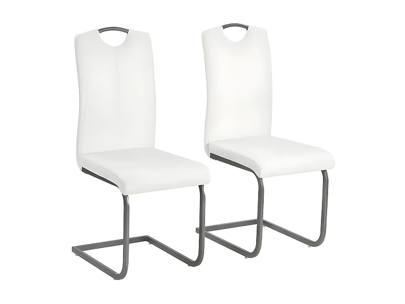Chaise similicuir blanc et pieds métal chromé Mikarelane - Lot de 2