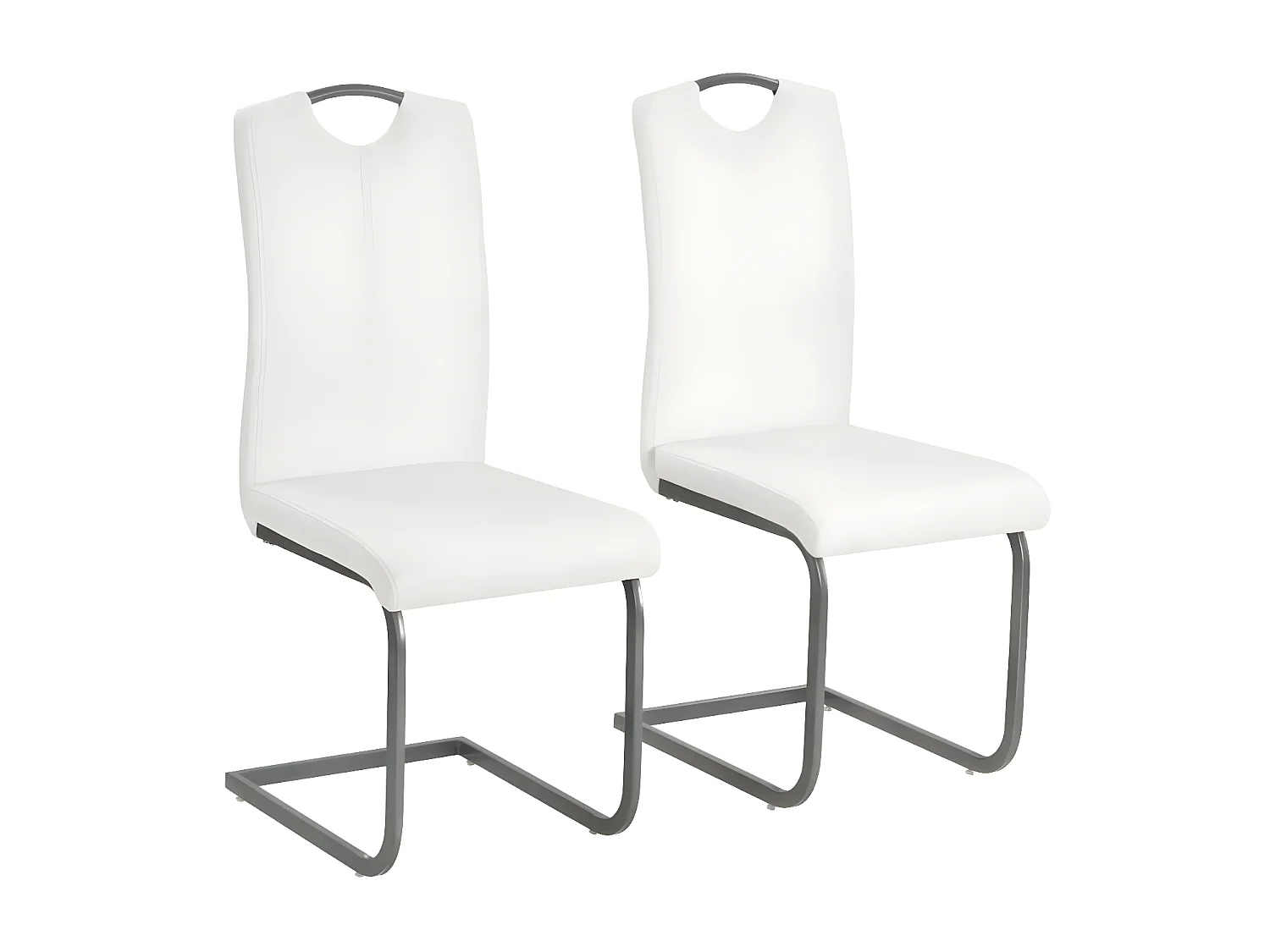 Chaise similicuir blanc et pieds métal chromé Mikarelane - Lot de 2
