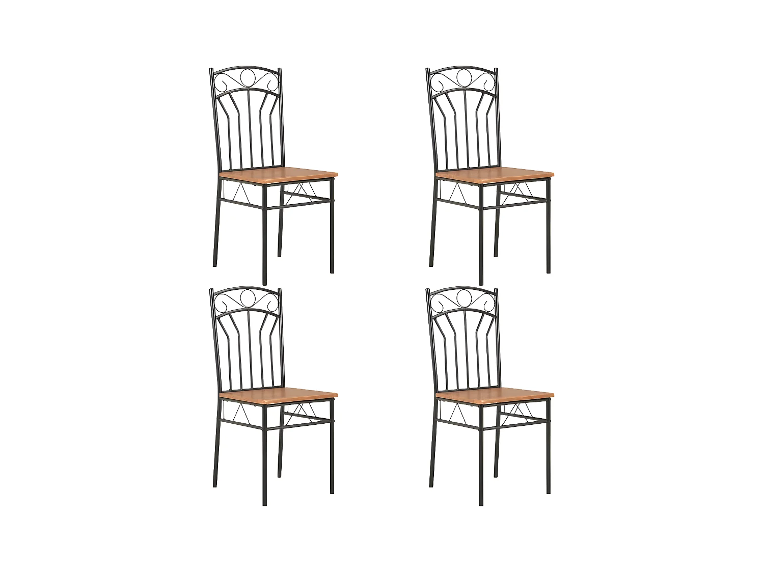 Chaise de salle à manger bois foncé et métal noir Wave - Lot de 4