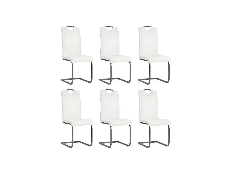 Chaise similicuir blanc et pieds métal chromé Mikarelane - Lot de 6