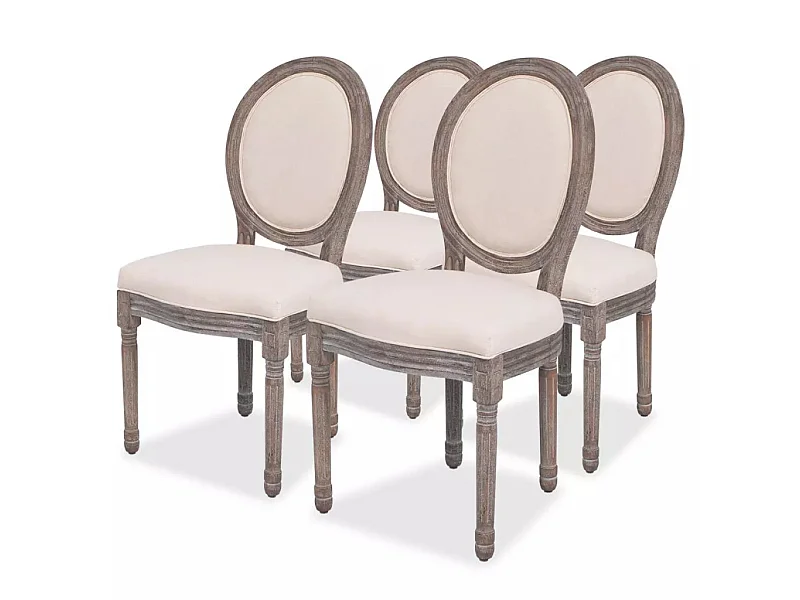 Chaise médaillon lin beige et pieds bois massif clair Makin - Lot de 4