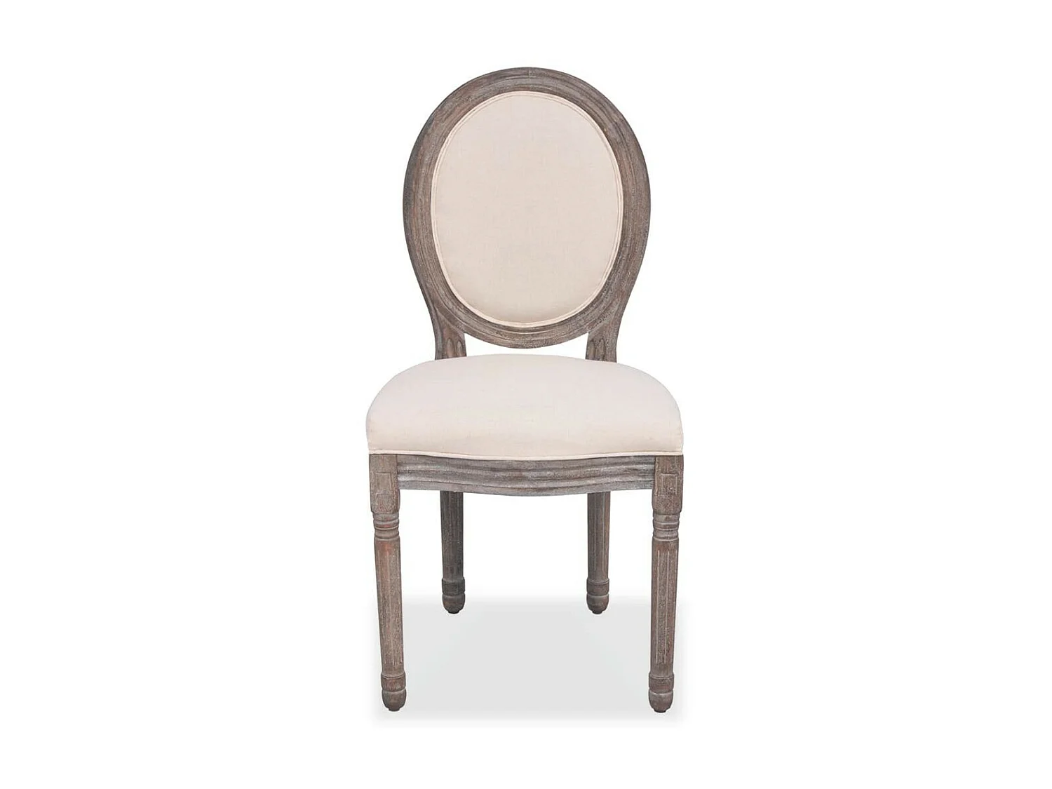 Chaise médaillon lin beige et pieds bois massif clair Makin - Lot de 4