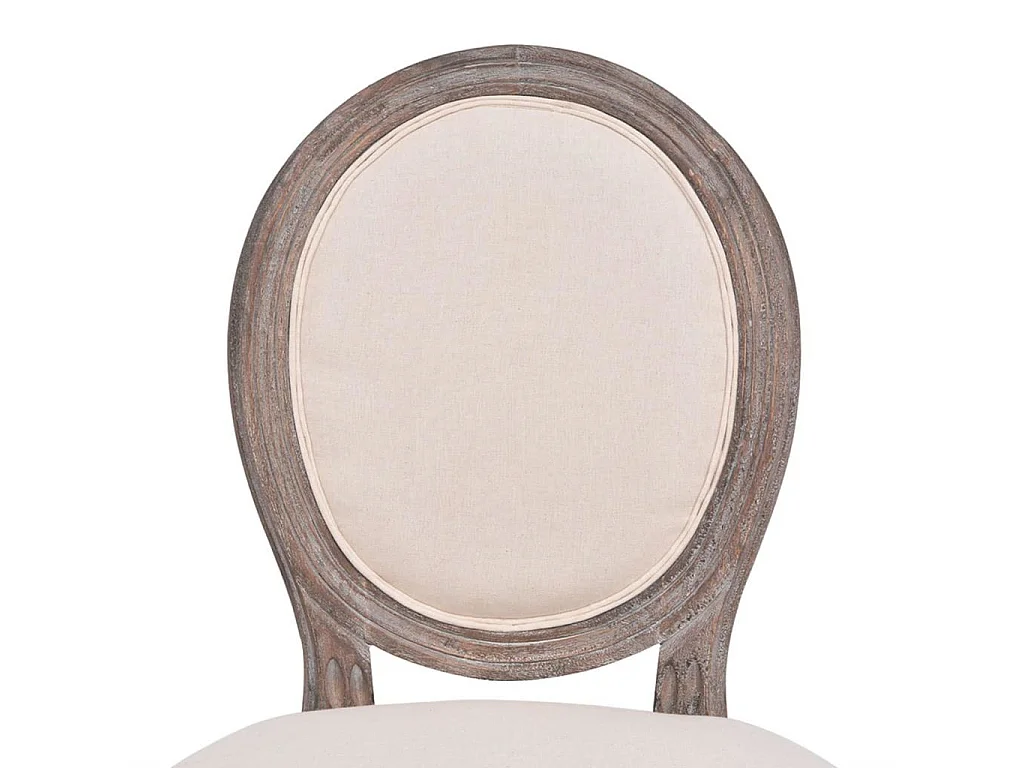 Chaise médaillon lin beige et pieds bois massif clair Makin - Lot de 4