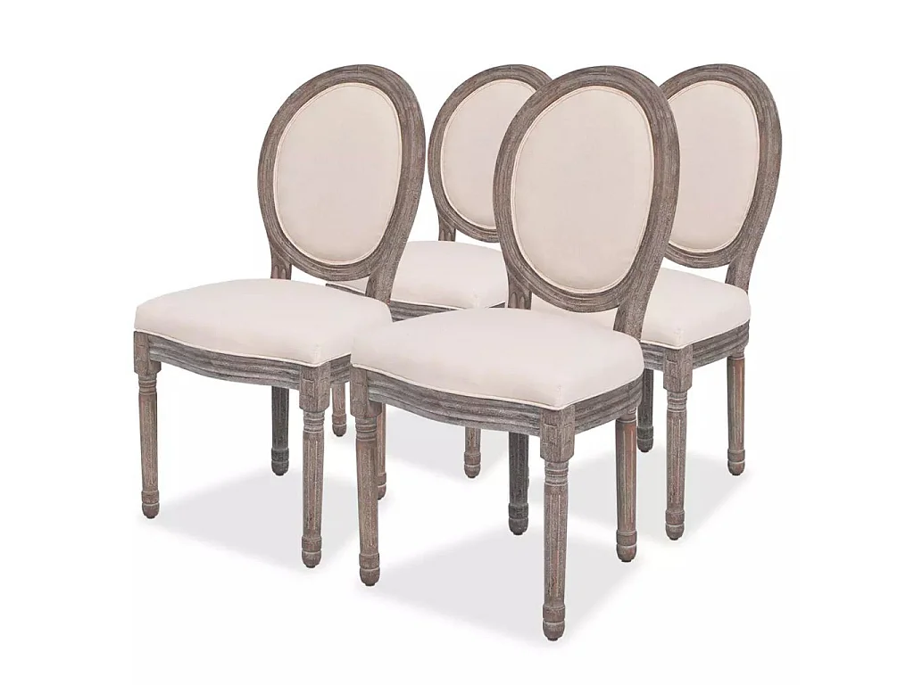 Chaise médaillon lin beige et pieds bois massif clair Makin - Lot de 4