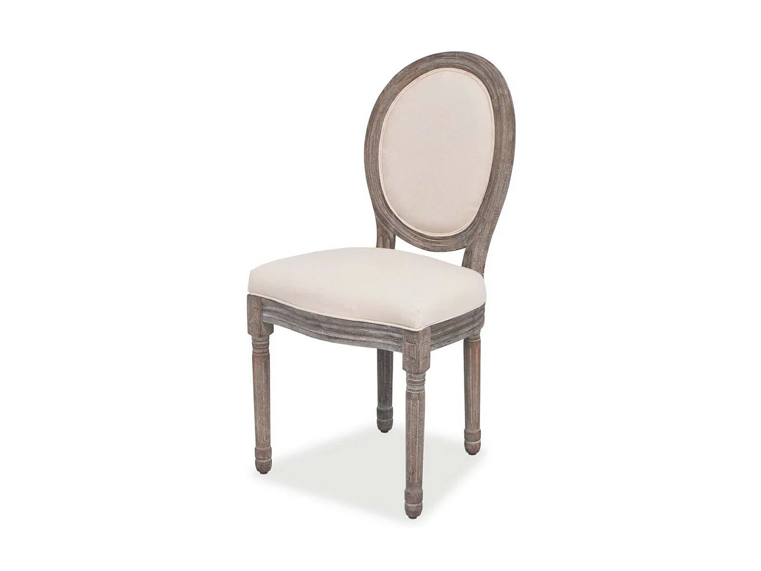 Chaise médaillon lin beige et pieds bois massif clair Makin - Lot de 4