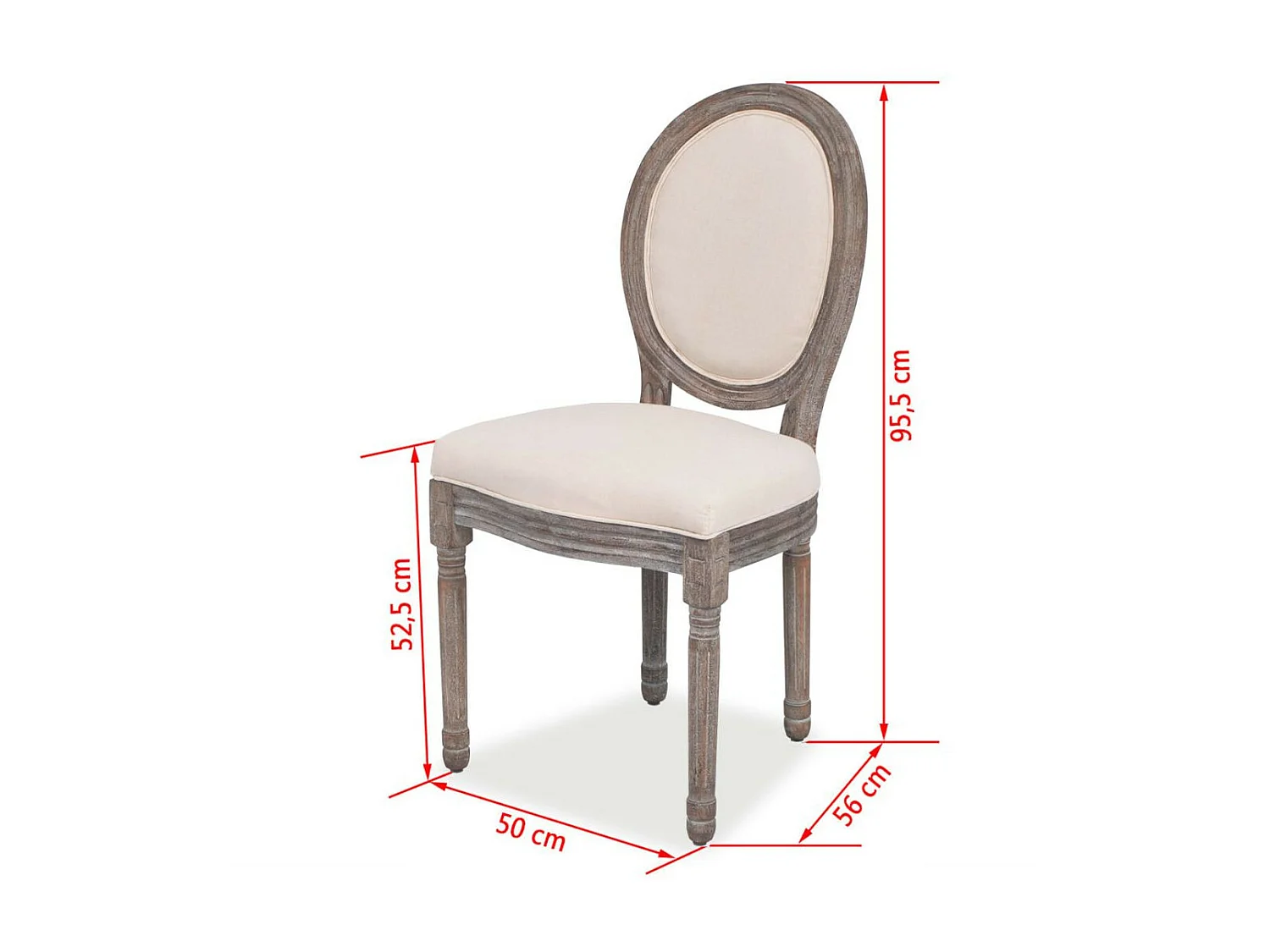 Chaise médaillon lin beige et pieds bois massif clair Makin - Lot de 4