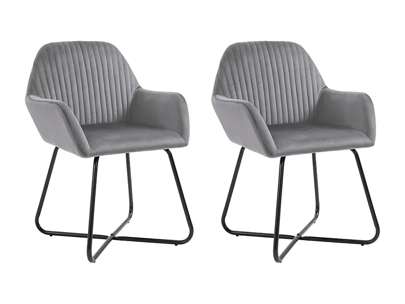Lot de 2 chaises Mikee - Velours luxe avec pieds métal Noir-Couleur Gris