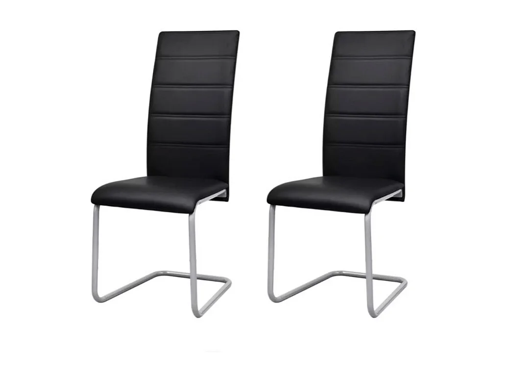 Chaise de salle à manger simili cuir noir et métal gris Feedy - Lot de 2