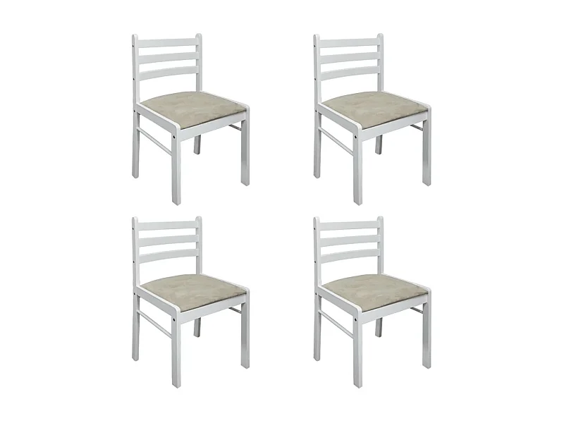 Chaise hévéa massif blanc et assise tissu Yano - Lot de 4