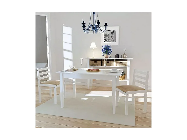 Chaise hévéa massif blanc et assise tissu Yano - Lot de 4