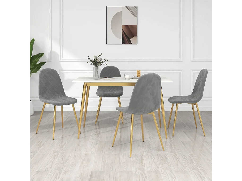 Chaise pieds métal doré et assise velours gris clair Skyla - Lot de 4