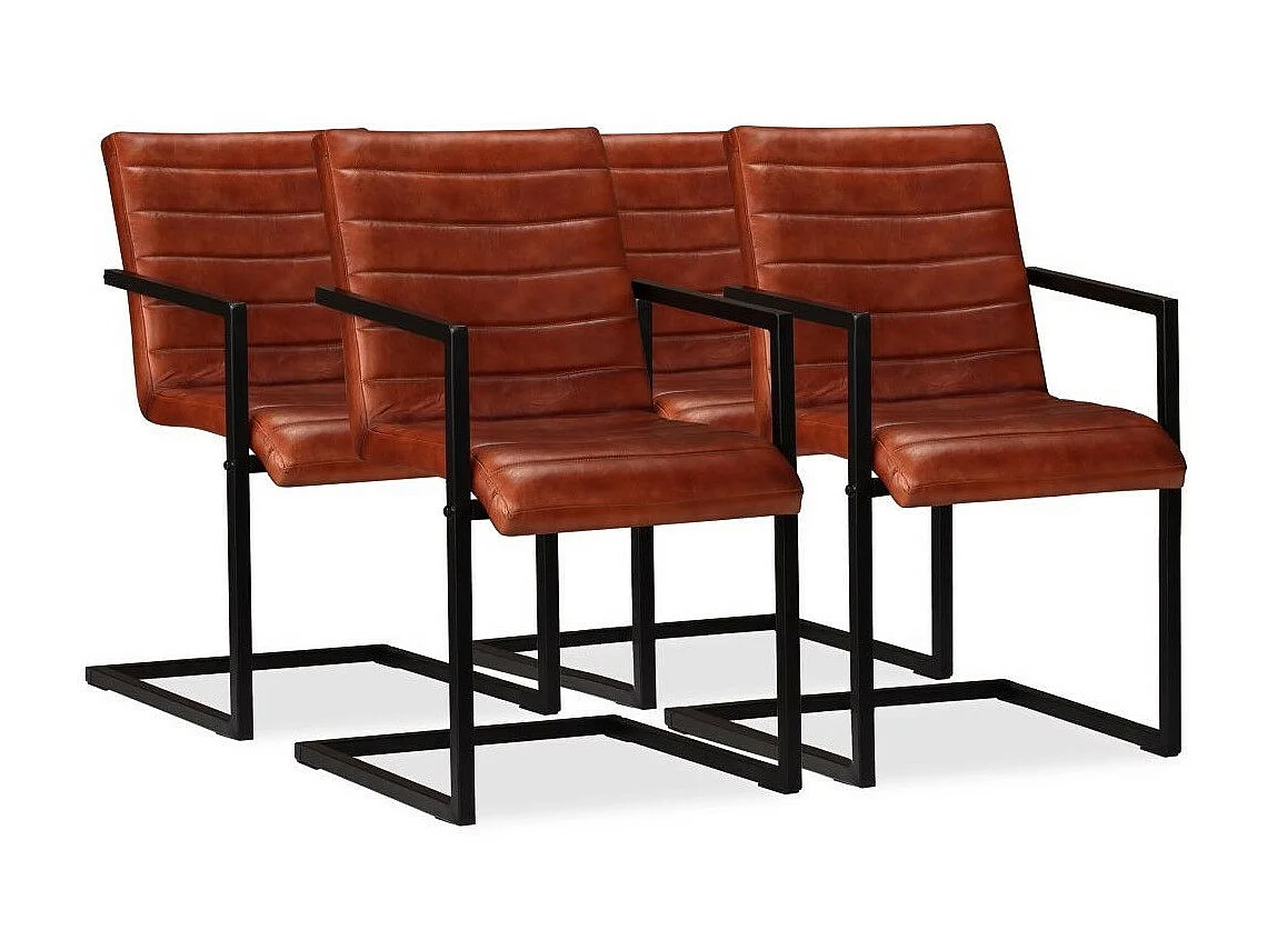 Chaise cuir marron et pieds métal noir Kandyas - Lot de 4