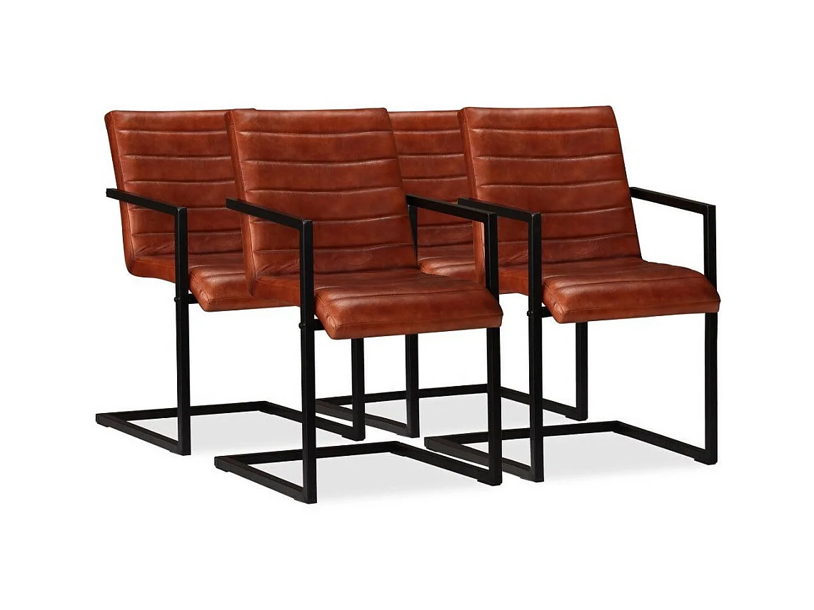 Chaise cuir marron et pieds métal noir Kandyas - Lot de 4
