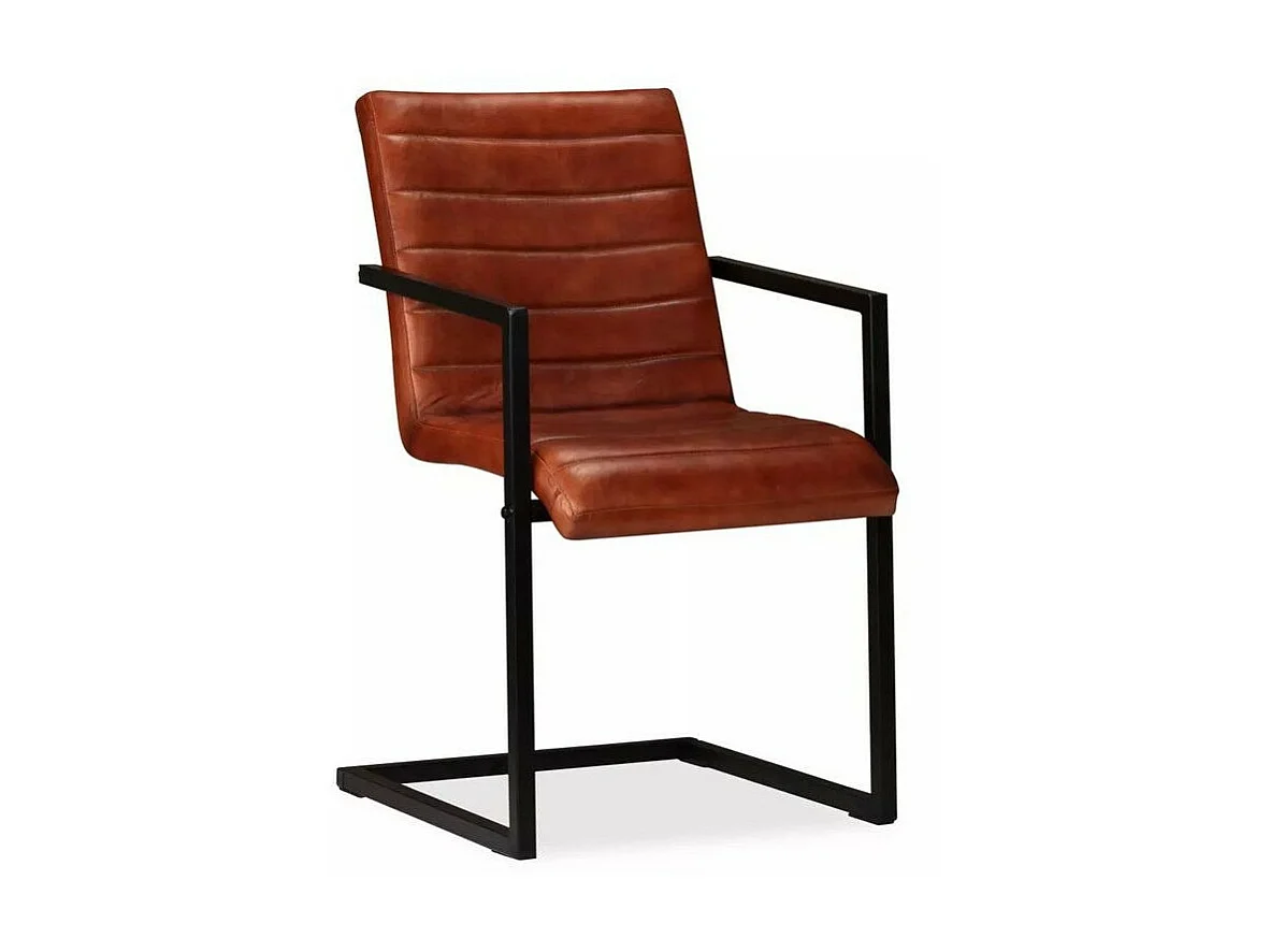 Chaise cuir marron et pieds métal noir Kandyas - Lot de 4