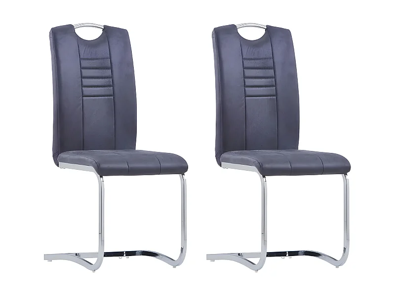 Chaise de salle à manger simili cuir gris et métal chromé Divine - Lot de 2