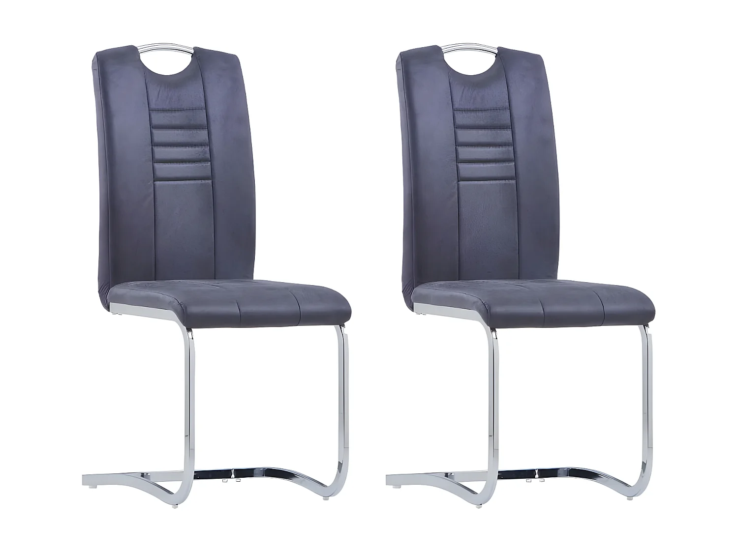 Chaise de salle à manger simili cuir gris et métal chromé Divine - Lot de 2