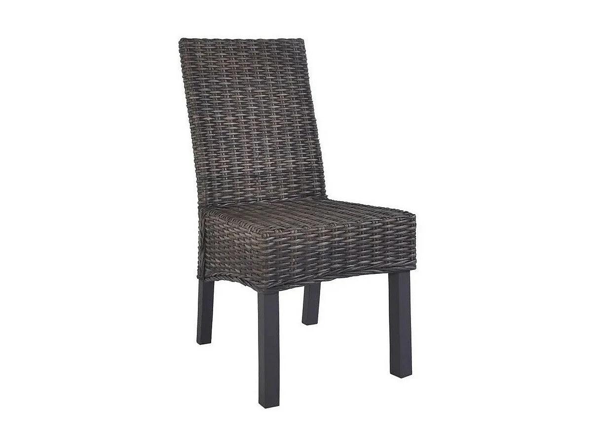 Chaise rotin marron et pieds manguier massif Kaleb - Lot de 2