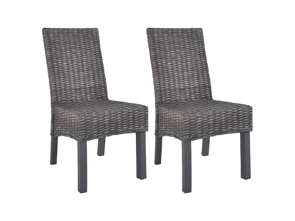 Chaise rotin marron et pieds manguier massif Kaleb - Lot de 2