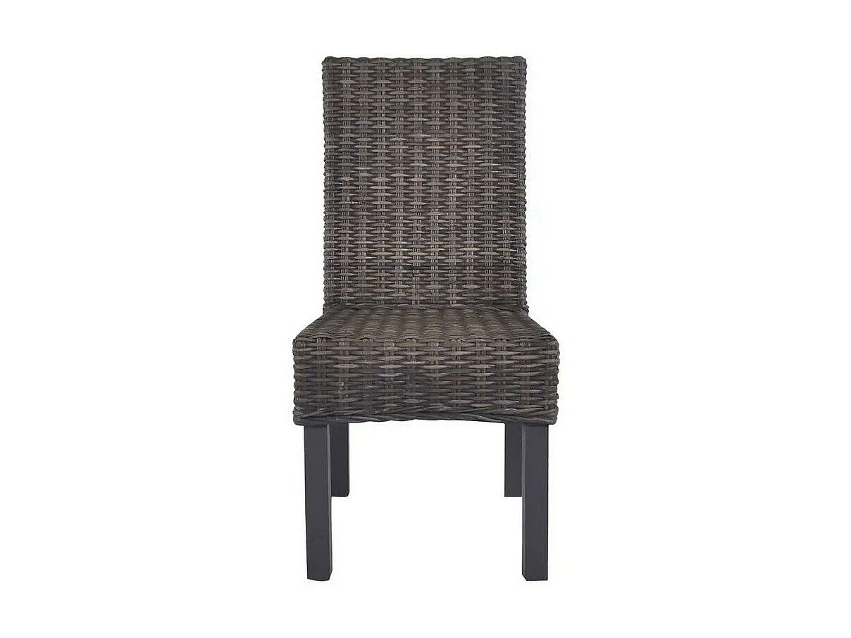 Chaise rotin marron et pieds manguier massif Kaleb - Lot de 2