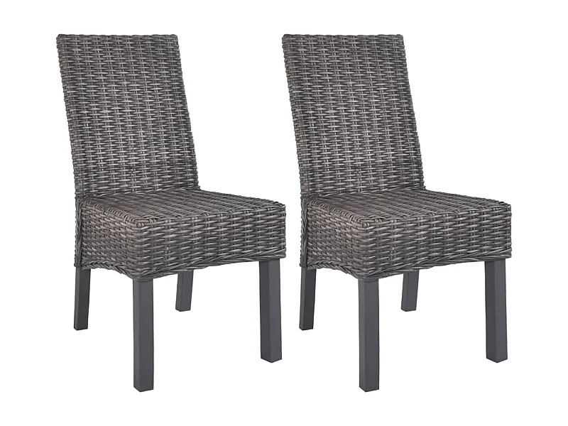 Chaise rotin marron et pieds manguier massif Kaleb - Lot de 2