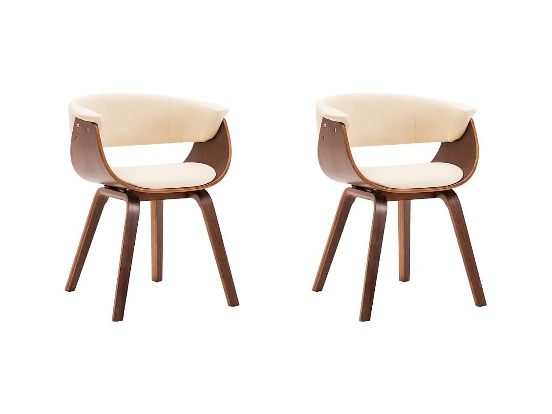Chaise de salle à manger bois marron courbé et similicuir beige Kobaly- Lot de 2