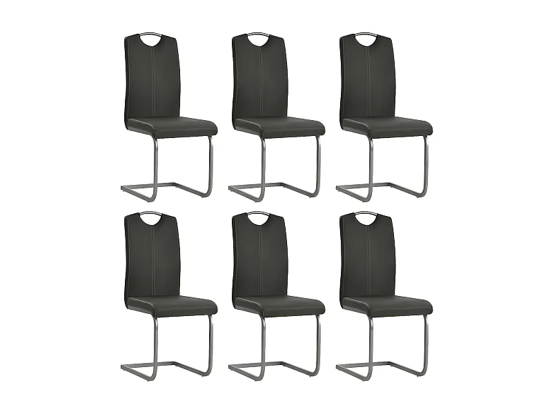 Chaise similicuir gris et pieds métal chromé Mikarelane - Lot de 6