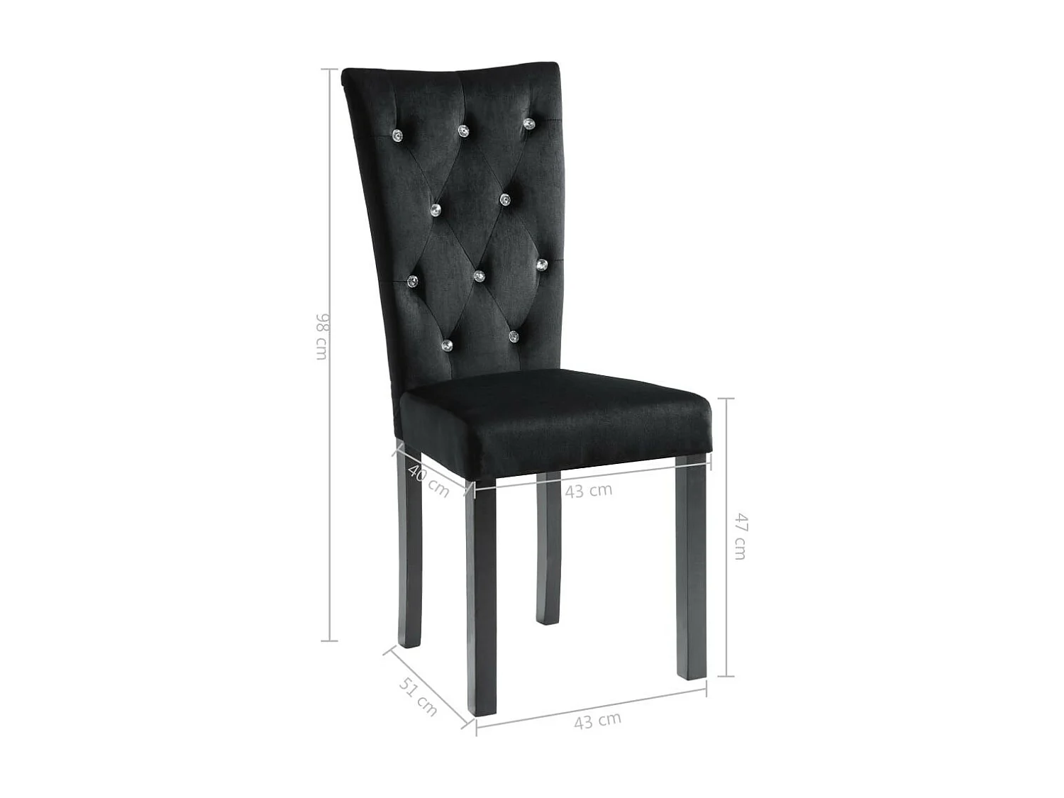 Chaise de salle à manger velours et pieds bois noir Karmen - Lot de 4
